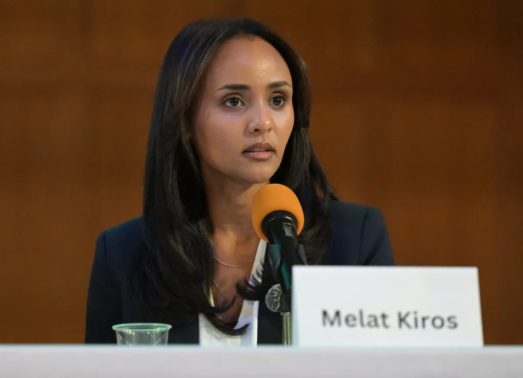 Melat Kiros speaks at a League of Women Voters candidate forum.