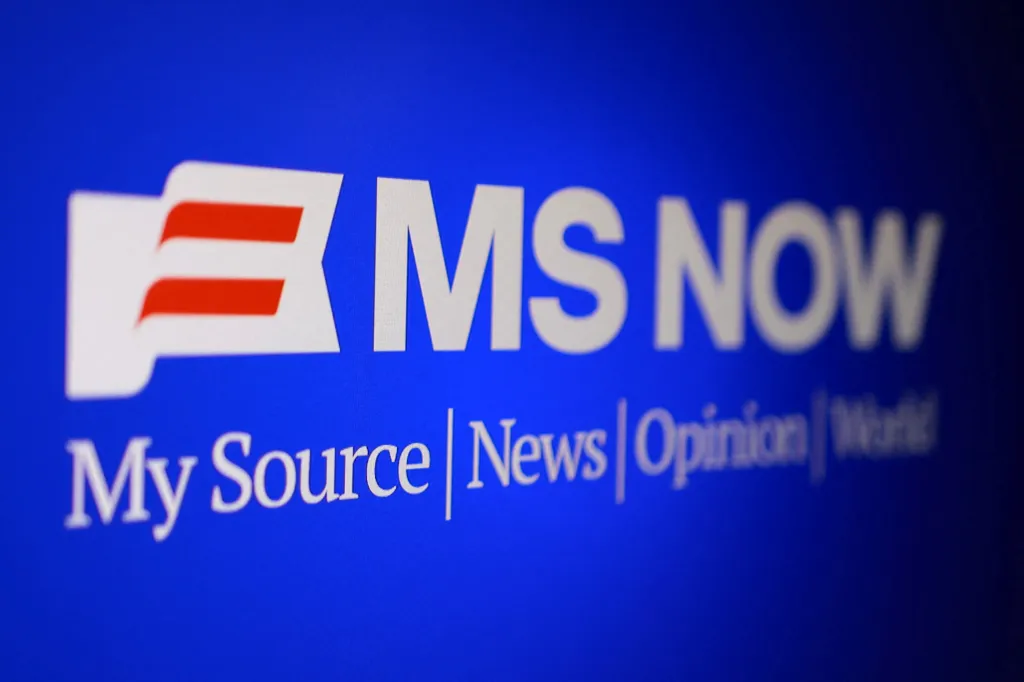 Illustration of the "MS NOW" logo, with "My Source | News | Opinion | World" below it, all in white on a blue background.