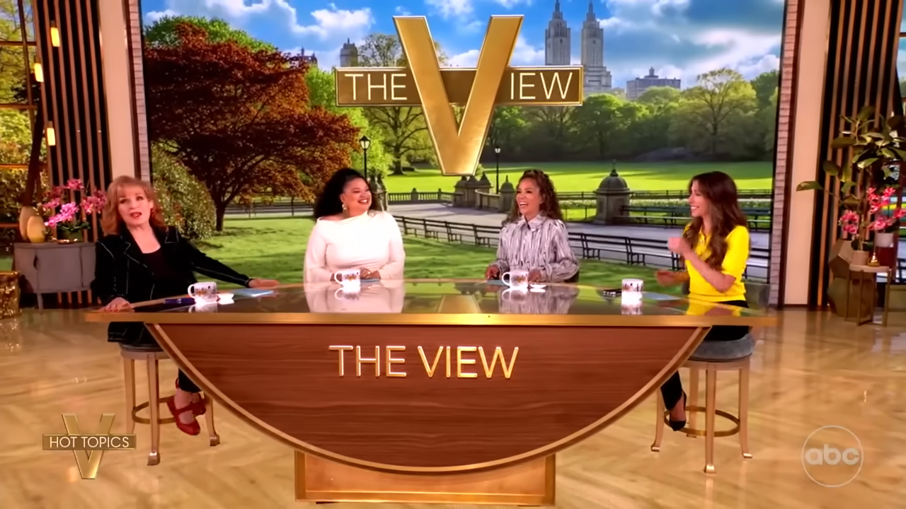 Four women sitting at a desk with "The View" logo behind them.