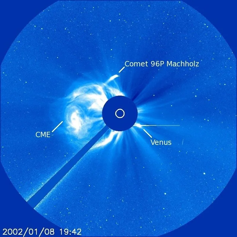 An image showing Comet 96P Machholz, a CME, and Venus.