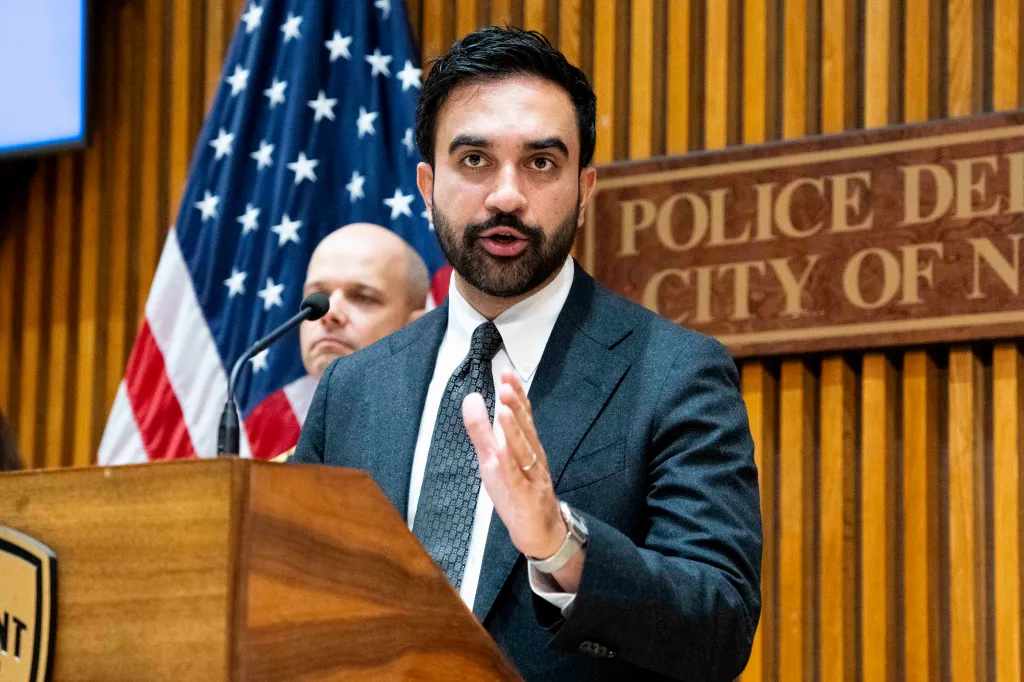 New York City Mayor Zohran Mamdani speaking at a press conference.