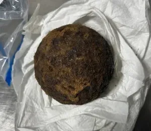 One of five cannonballs discovered by TSA officers in a checked bag.