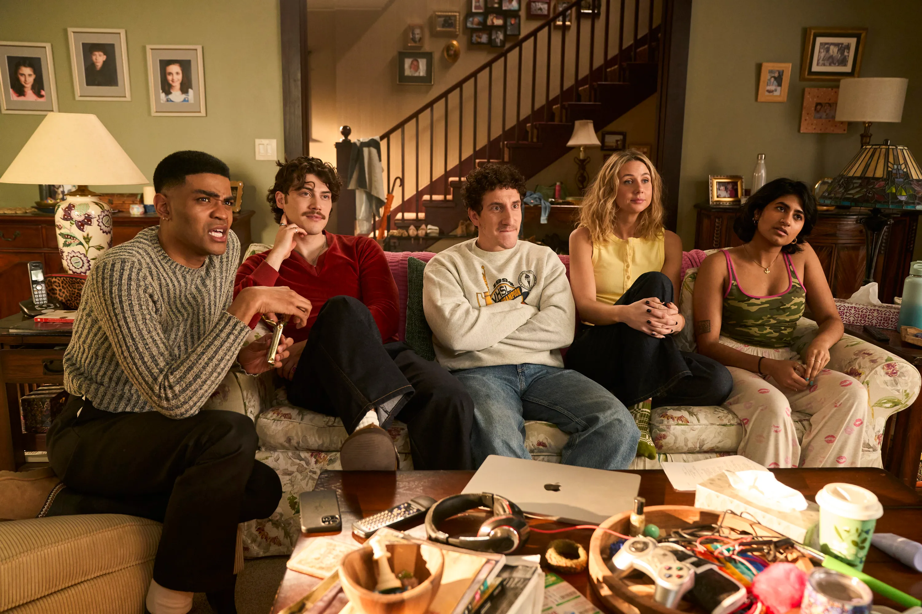 FX's Adults -- Ep. 206 -- Pictured: (l-r) Owen Thiele as Anton, Jack Innanen as Paul Baker, Malik Elassal as Samir., Lucy Freyer as Billie, Amita Rao as Issa. CR: Michael Gibson/FX