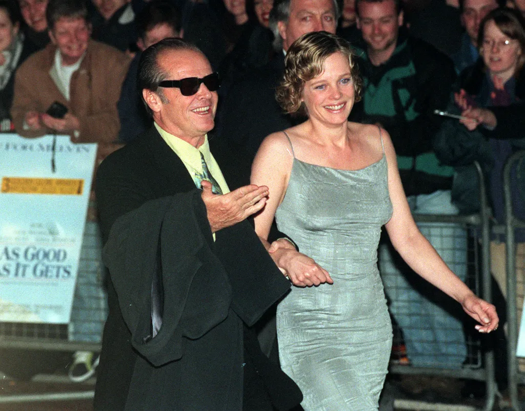Jack Nicholson and Rebecca Broussard arriving at the London movie premiere of "As Good As It Gets."