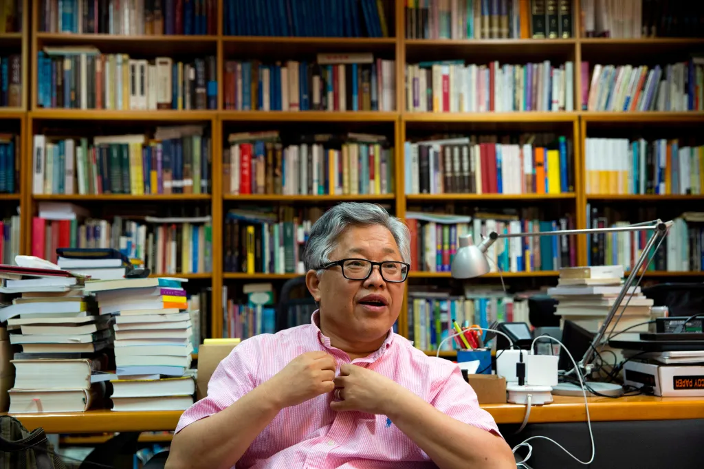 Pastor Ezra Jin Mingri in an interview at the Zion Church in Beijing, China.