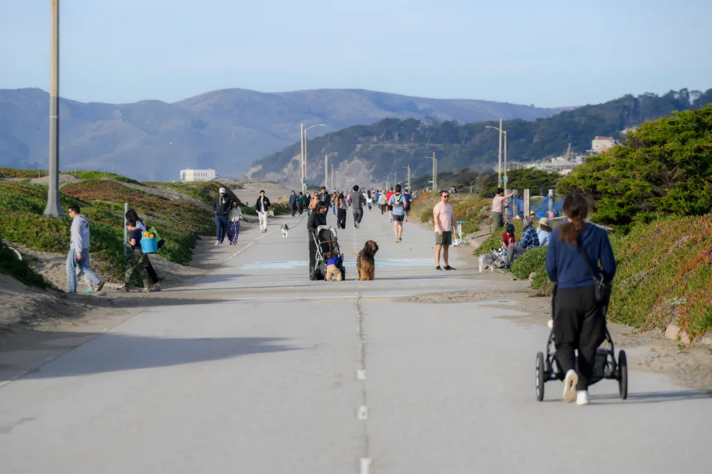 People enjoying Great Highway Park in San Francisco.