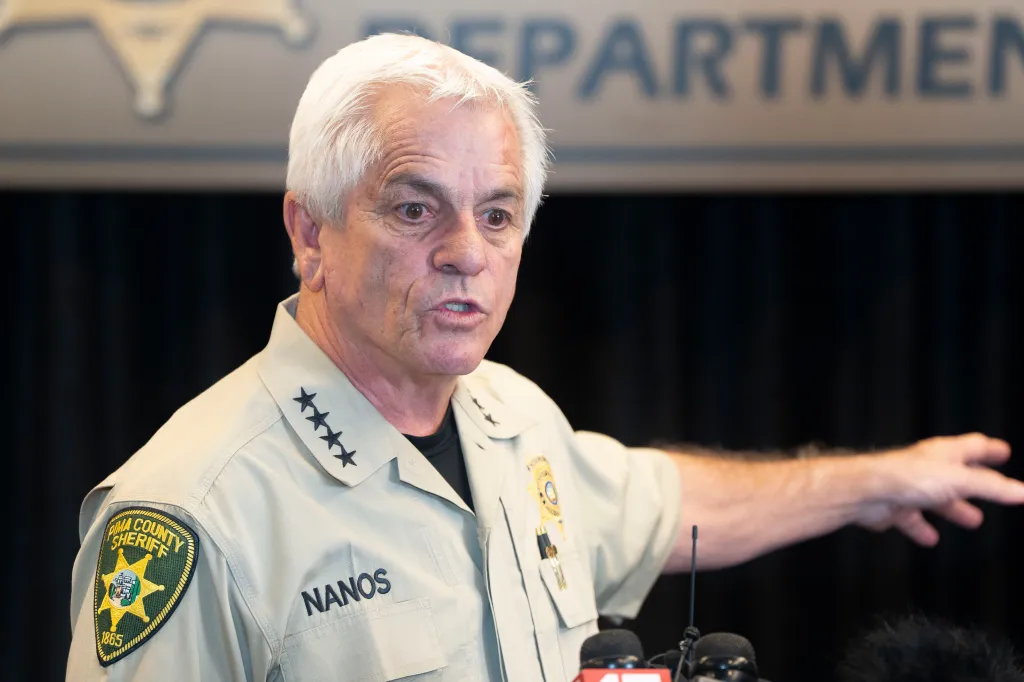 Pima County Sheriff Chris Nanos speaks at a press conference.