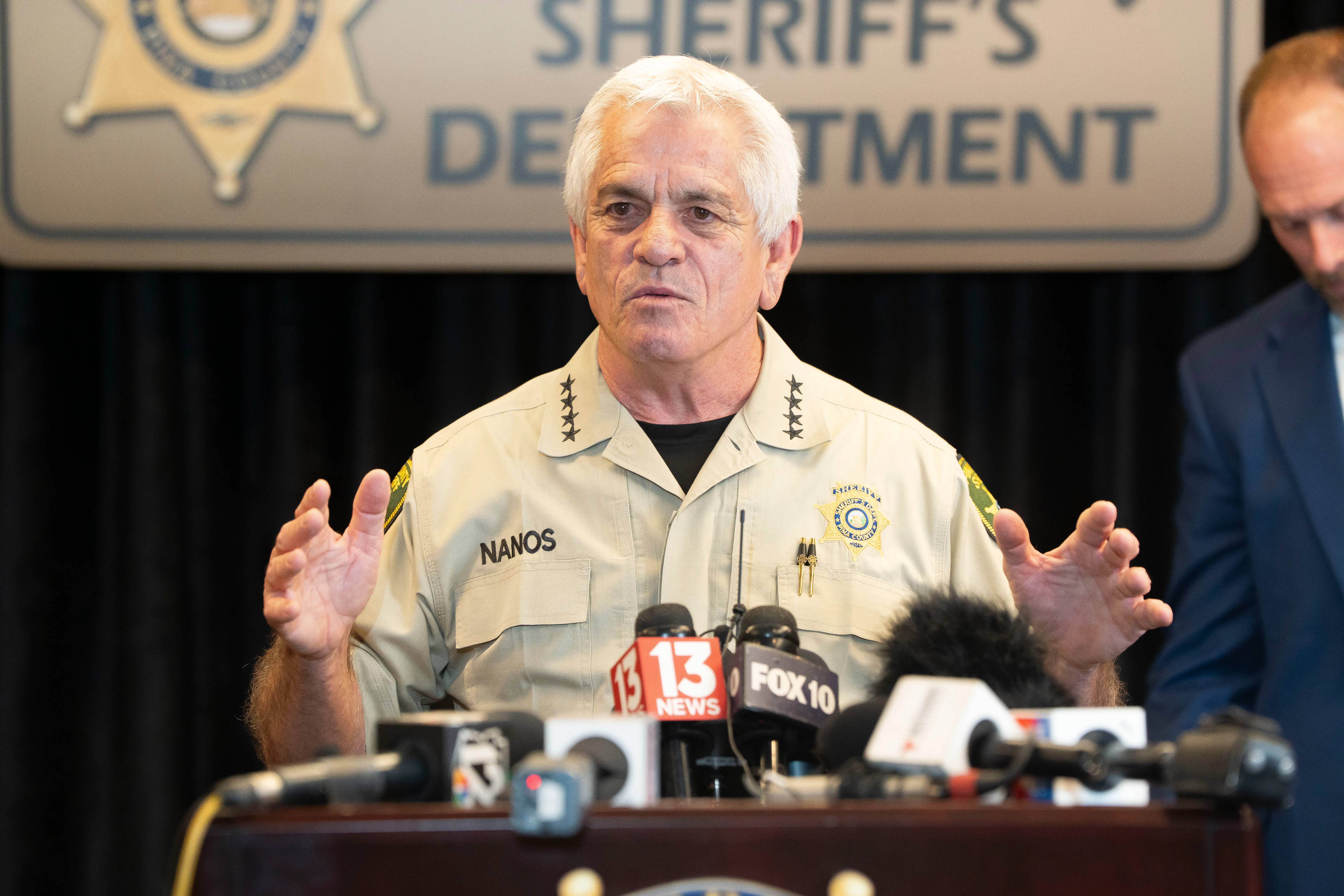 Pima County Sheriff Chris Nanos at a press conference.