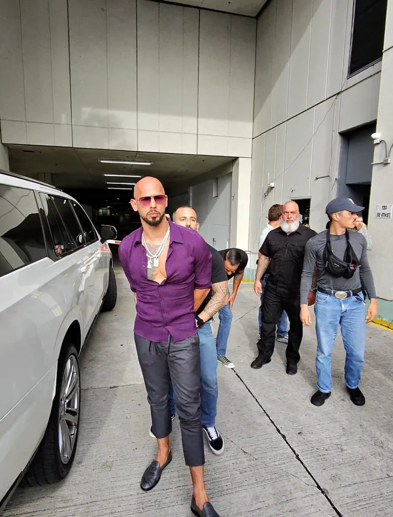 Andrew and Tristan Tate after being arrested in Miami at IBA Bear Knuckle Fights event at James L Knight Center arrested on Saturday night by US Marshalls.