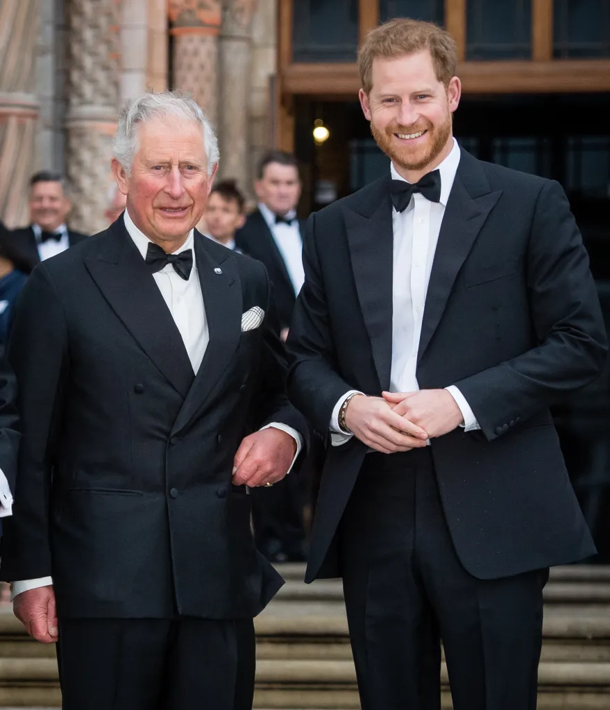 Prince Charles and Prince Harry in tuxedos at the "Our Planet" global premiere.