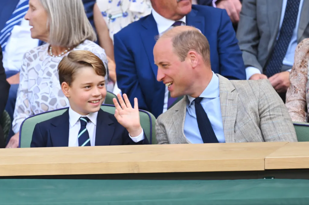 Prince George of Cambridge and Prince William, Duke of Cambridge attending The Wimbledon Men's Singles Final.
