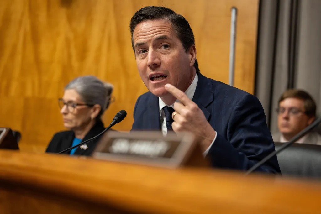 Senator Bernie Moreno (R-OH) questions Dr. Anthony Fauci during a Senate hearing.
