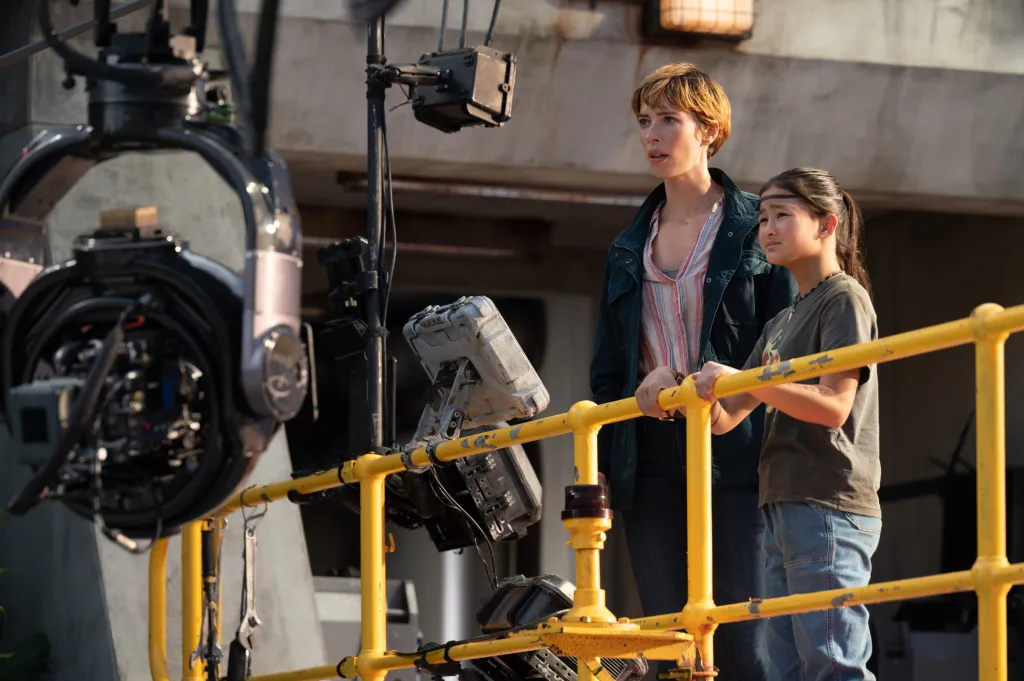 Rebecca Hall and Kaylee Hottle on set for Godzilla X Kong: The New Empire.