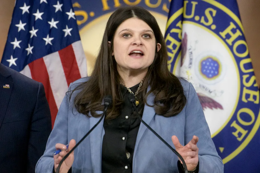 Rep. Haley Stevens speaking at a press conference on Capitol Hill.