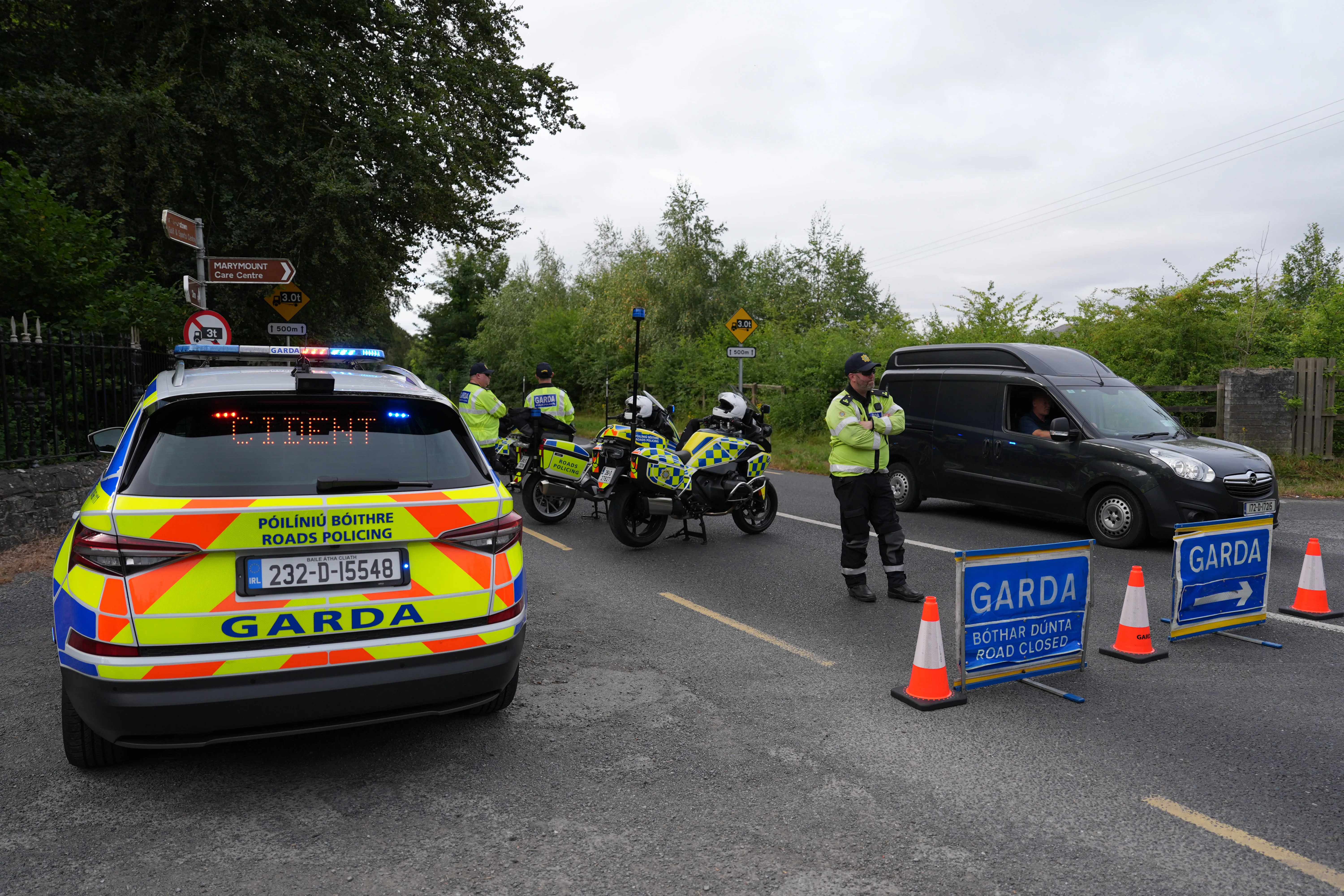 Gardaí at the scene of a motorcycle crash on Lower Road, Strawberry Beds, Lucan.