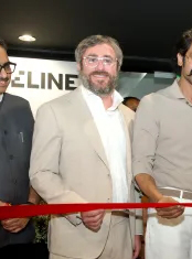 Ribbon cutting at Netflix Eyeline Studios opening in Hyderabad with Jeff Shapiro, second person from the left.
