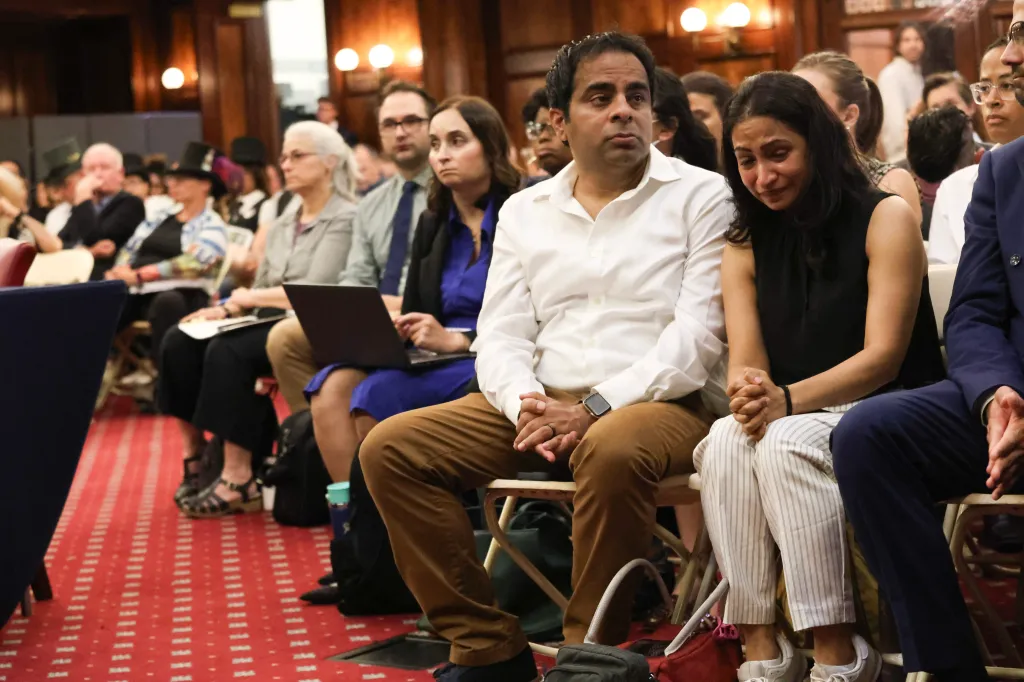 Anuj Thukral and Sovia Thukral at a city council hearing.