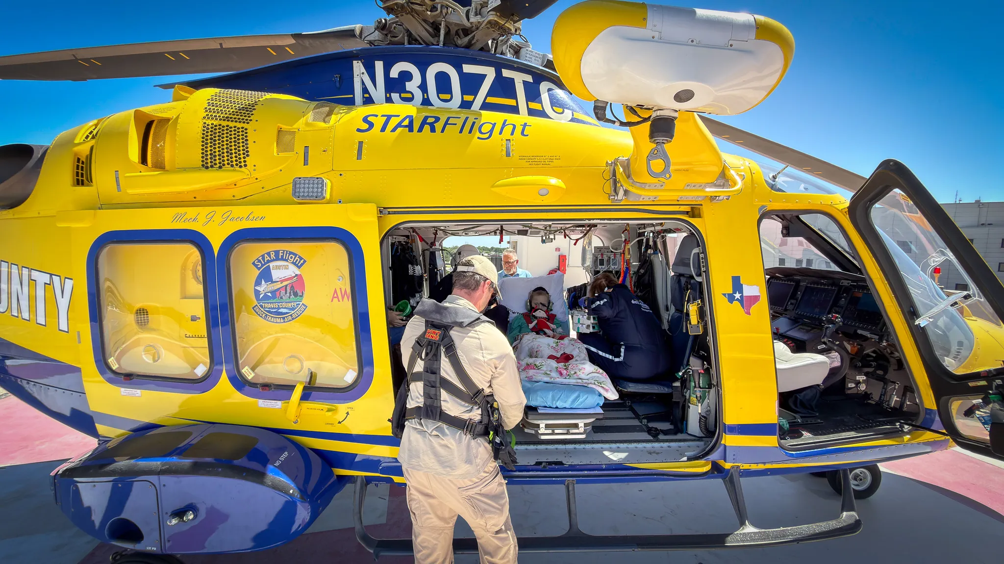 Indiana was transported by helicopter while Feek followed in his truck.
