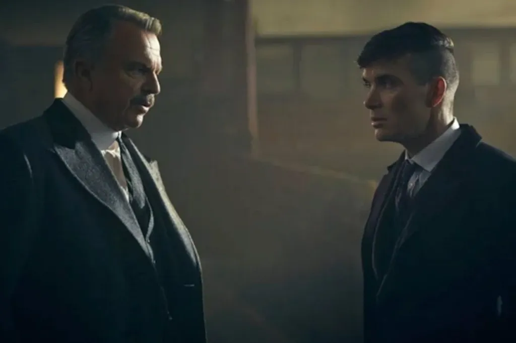 Sam Neill and Cillian Murphy facing each other in "Peaky Blinders."
