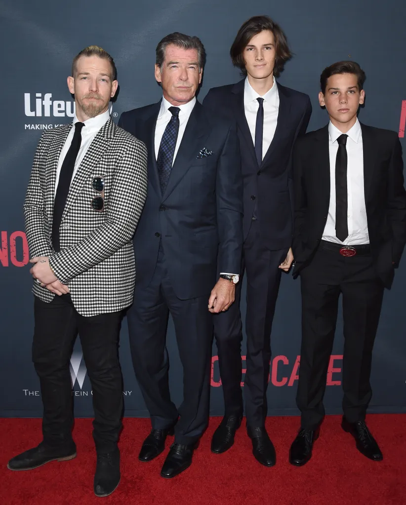 Sean, Pierce, Dylan, and Paris Brosnan at the premiere of "No Escape."