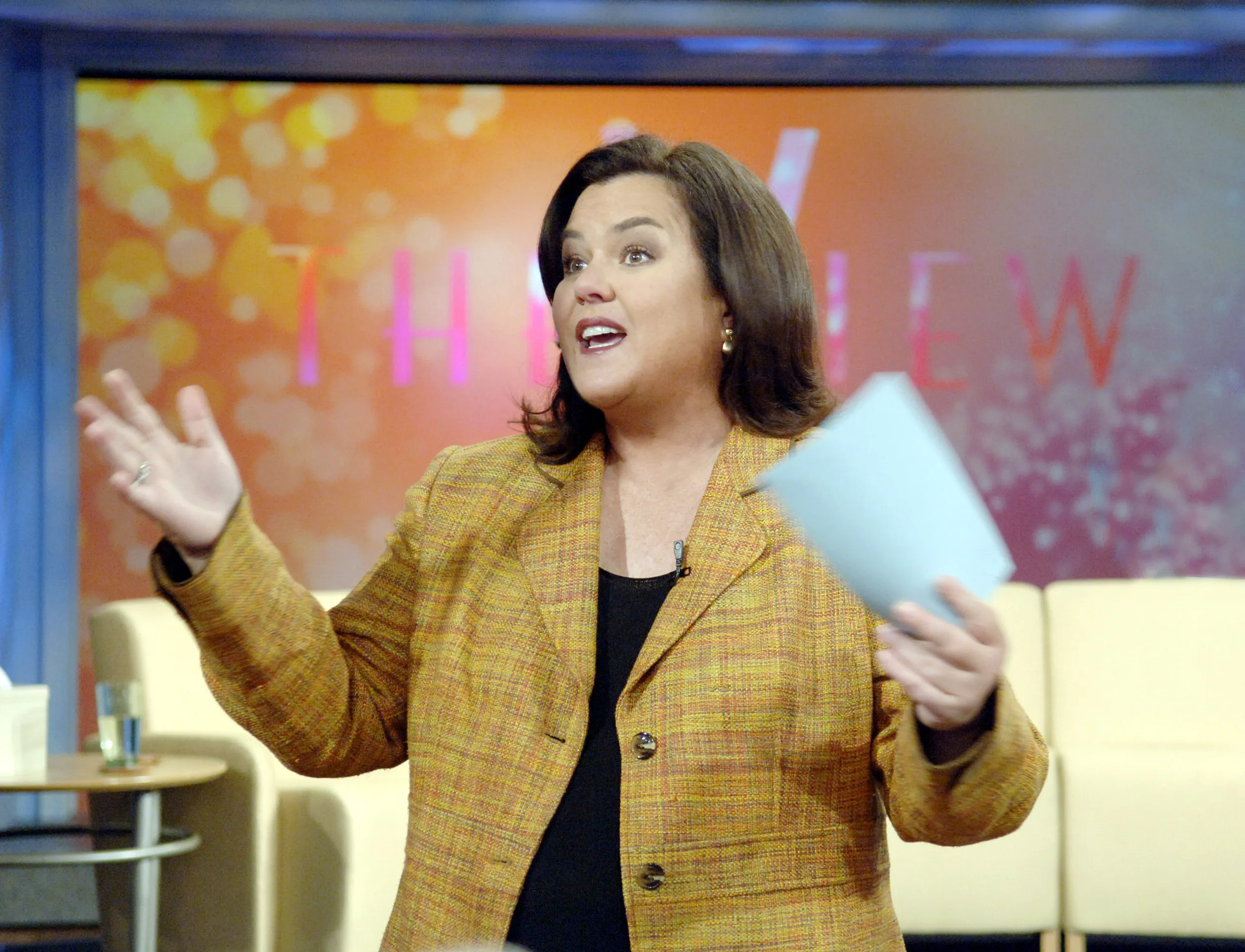 Rosie O'Donnell speaking on the set of The View.