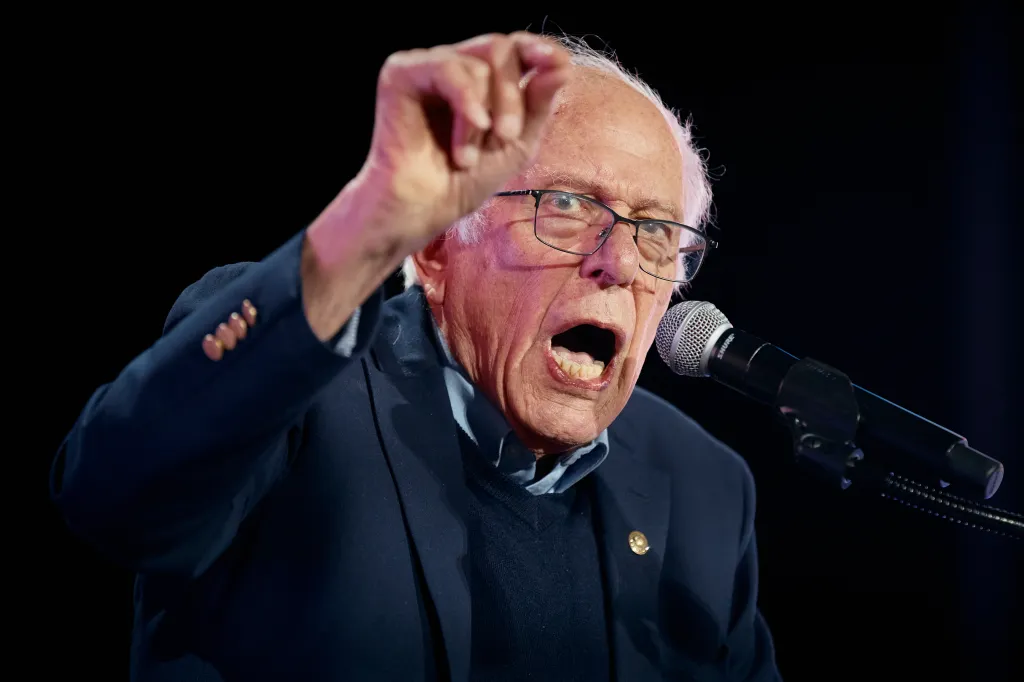Sen. Bernie Sanders speaks during an election rally in New York City.