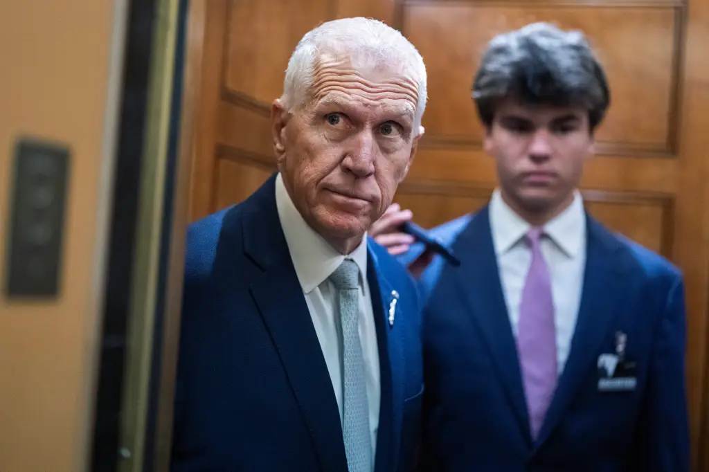 Sen. Thom Tillis, R-N.C., speaks with reporters in the U.S. Capitol.