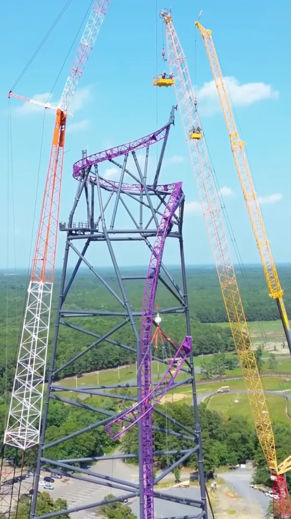 Construction of the Bakunawa roller coaster at Six Flags Great Adventure.