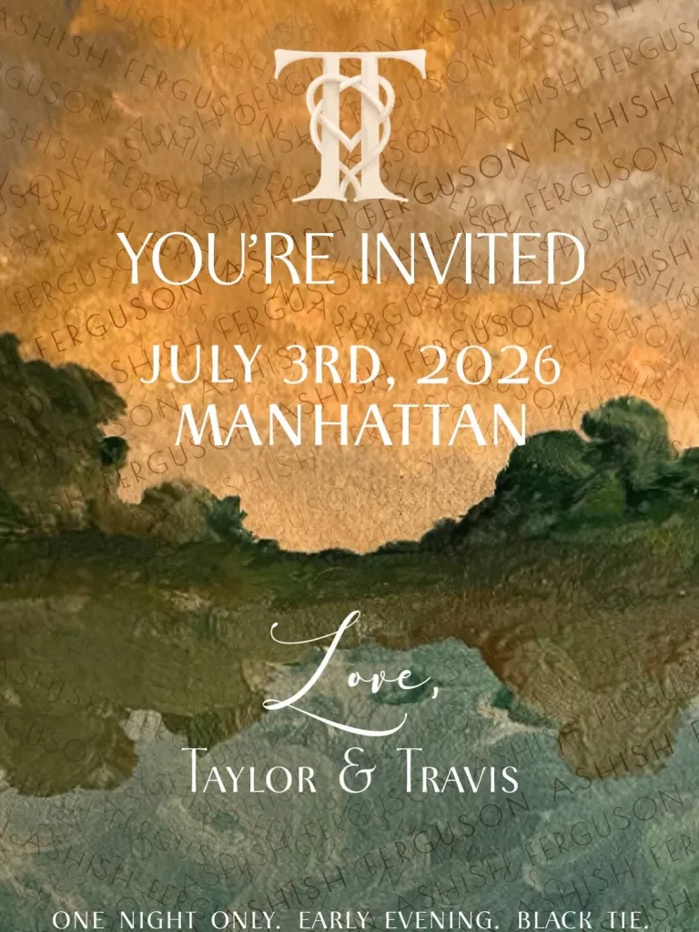 Taylor Swift and Travis Kelce's fictional wedding invitation.