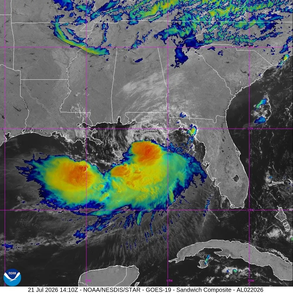 Early Wednesday, the storm was centered about 145 miles west-southwest of Panama City, Florida, and 75 miles east of the mouth of the Mississippi River.
