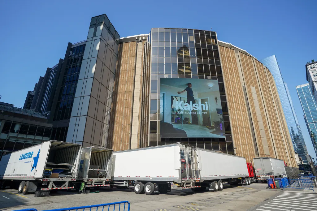 Trucks backed up to Madison Square Garden's garage entrance.
