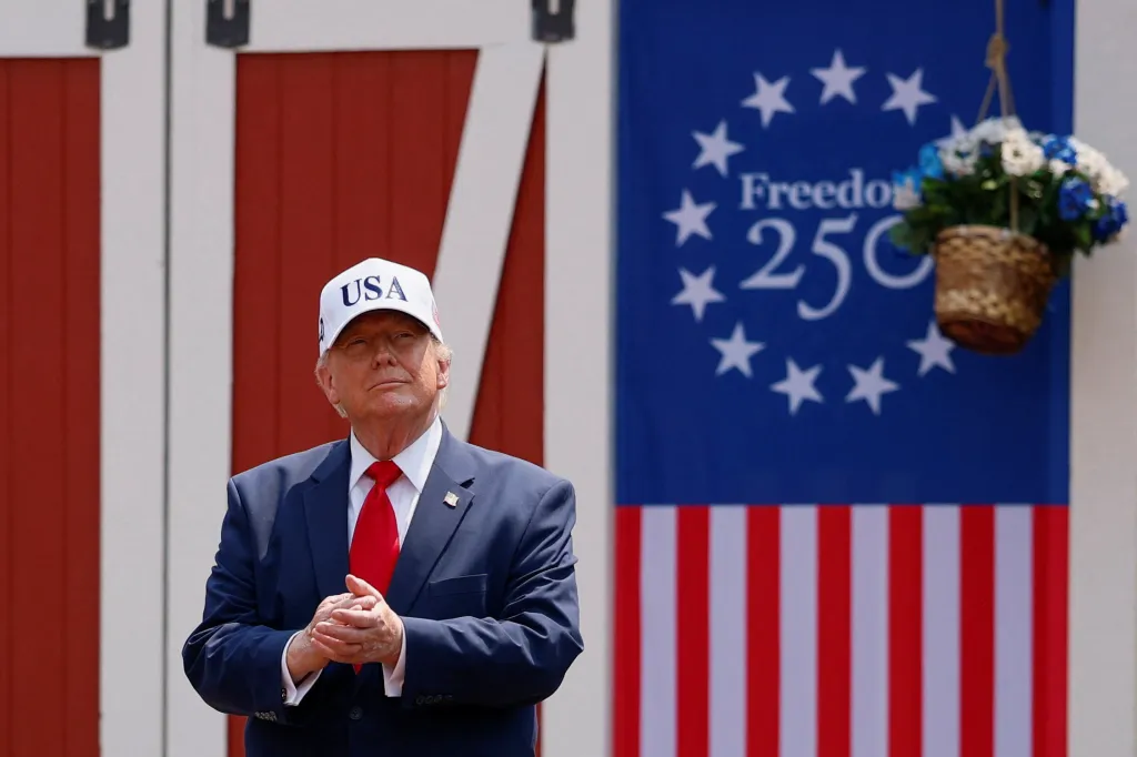 Donald Trump speaks at Burning Hills Amphitheatre.