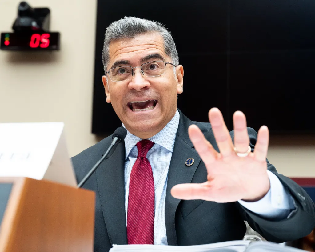 U.S. Secretary of Health and Human Services Xavier Becerra speaking at a House Education and Workforce Committee hearing.