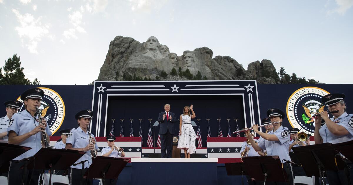 Trump hails U.S. exceptionalism before veering into darkly political speech to usher in America 250