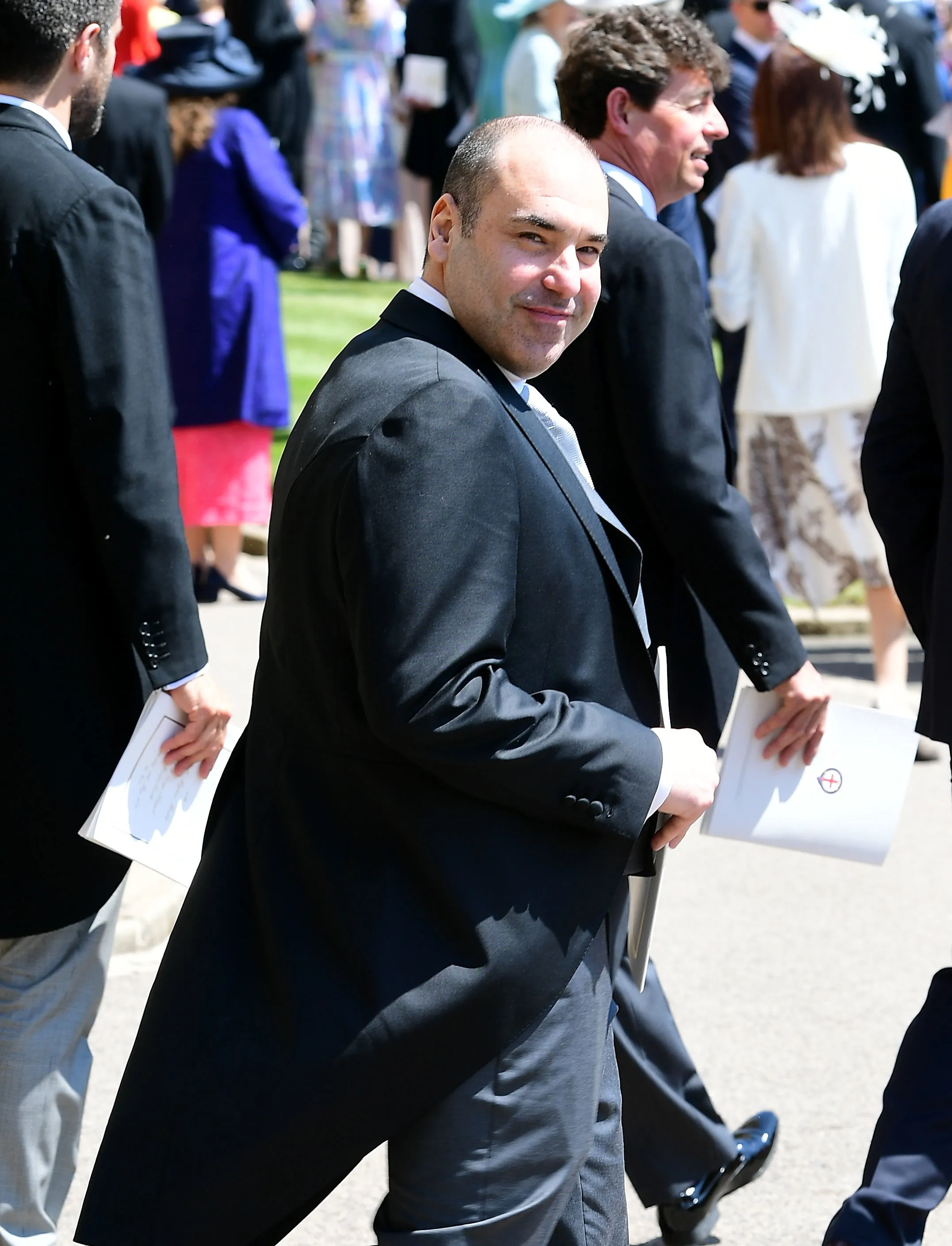 US actor Rick Hoffman arrives at St. George's Chapel for the royal wedding.