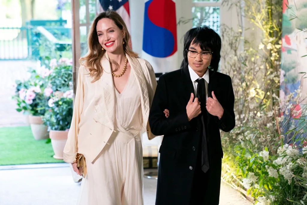 Angelina Jolie and her son Maddox attend a State Dinner.