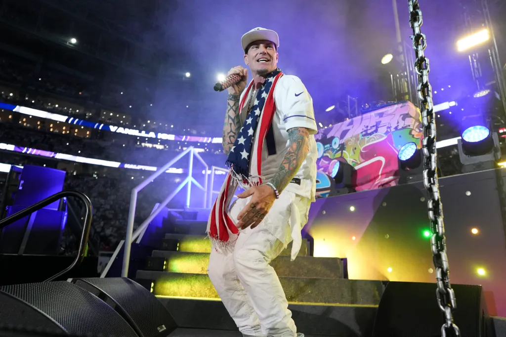Vanilla Ice performs at an NFL halftime show.