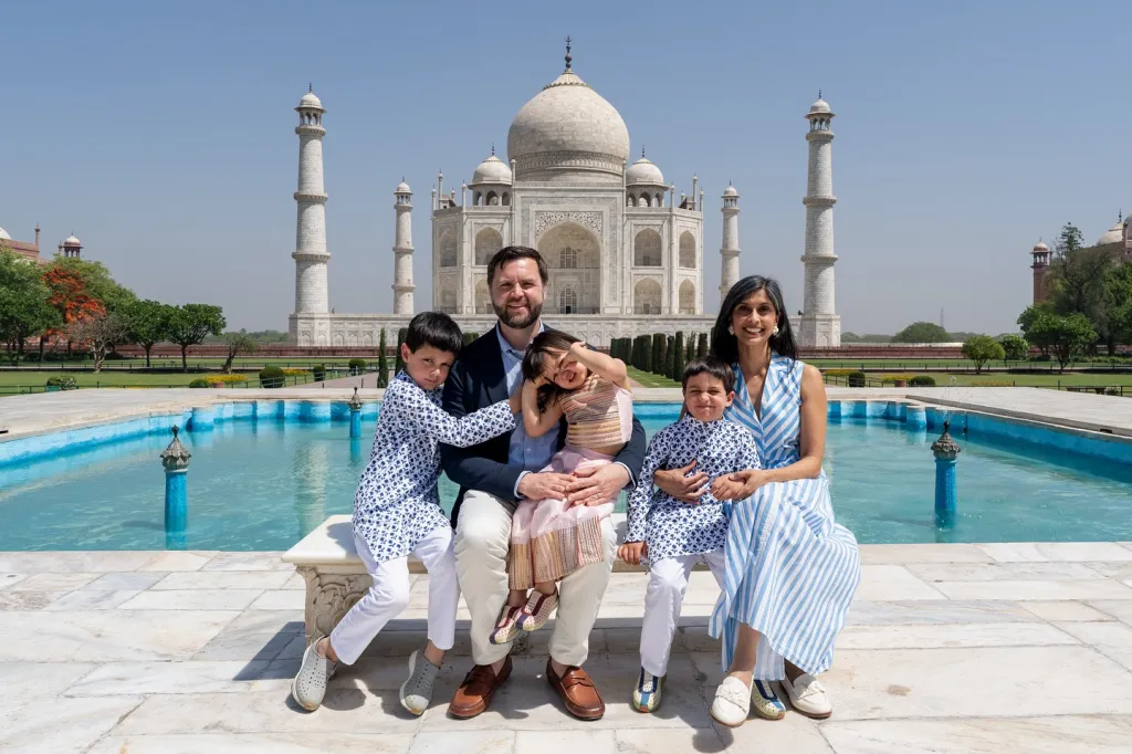 JD and Usha Vance with their three children. As of Sunday, they now share four kids. 