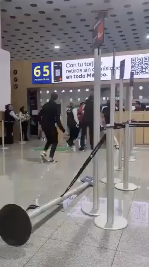 Video grab of passengers attacking airport staff after being removed from a plane.