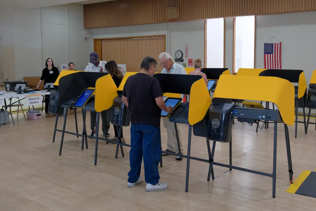 Voters casting ballots at a polling place in Los Angeles.