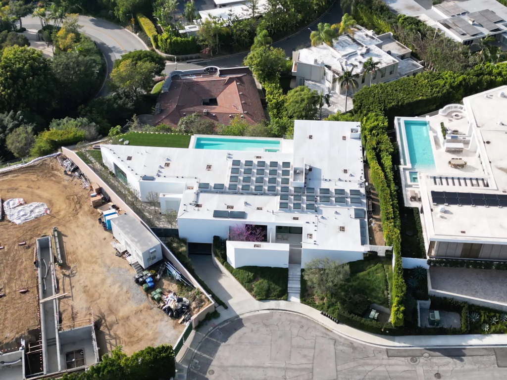 Aerial view of Wasserman's $23.6 million home, with a construction site next door.