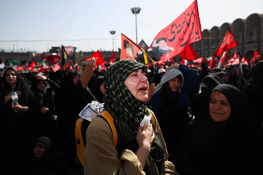 A woman cries during Iranian Supreme Leader Ayatollah Ali Khamenei public farewell ceremony.