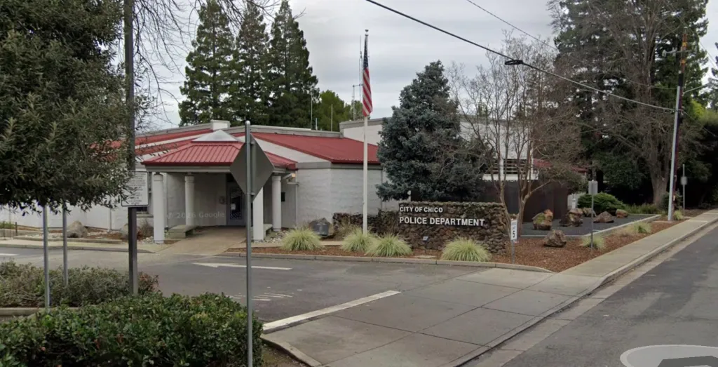 View of the City of Chico Police Department building from across a street.