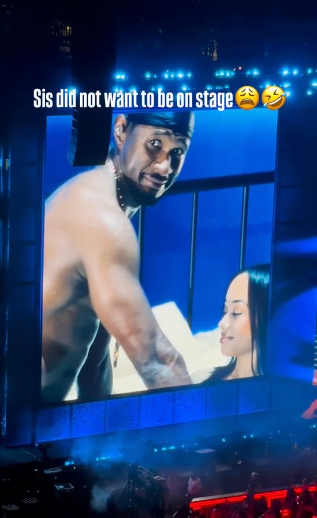 Usher reacts onstage to Gabrielle Cheyenne, who doesn't want to be there.