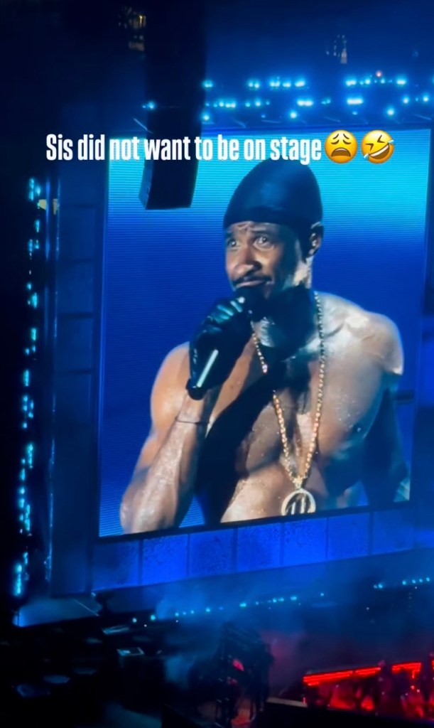 Usher reacting onstage to Gabrielle Cheyenne, who doesn't want to be there.
