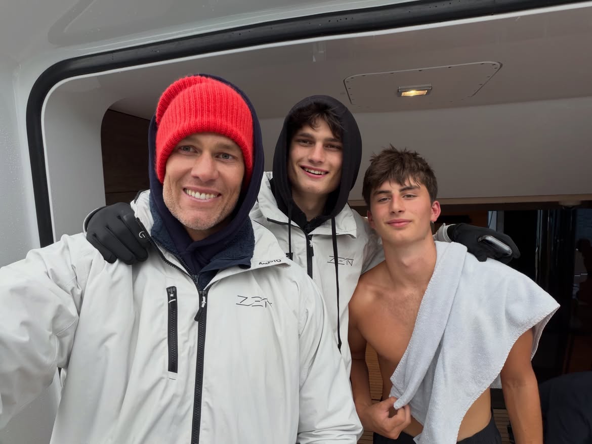Tom Brady with his sons Jack and Benjamin in Alaska.