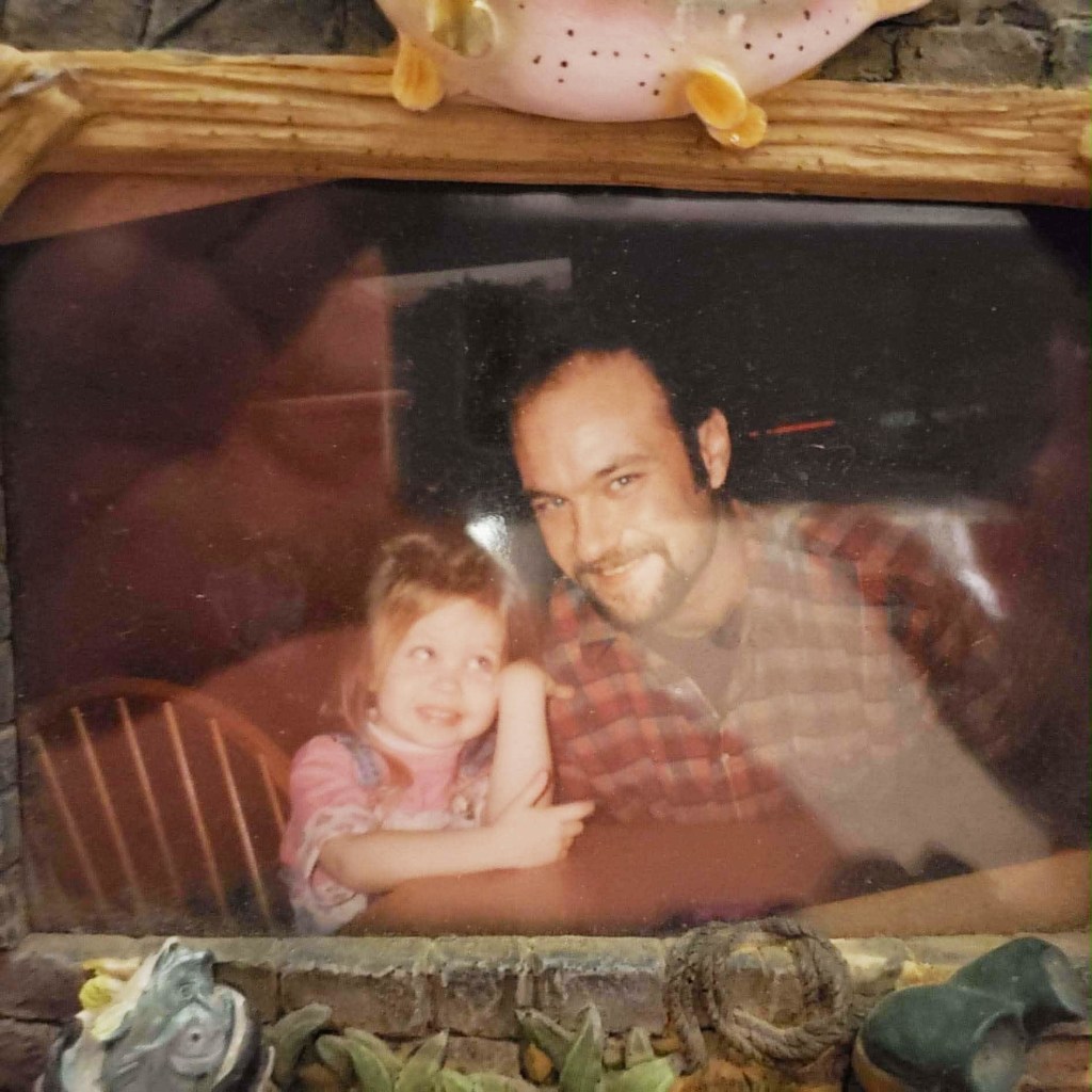 Daveigh Chase and her father, John Schwallier, smiling for a photo.