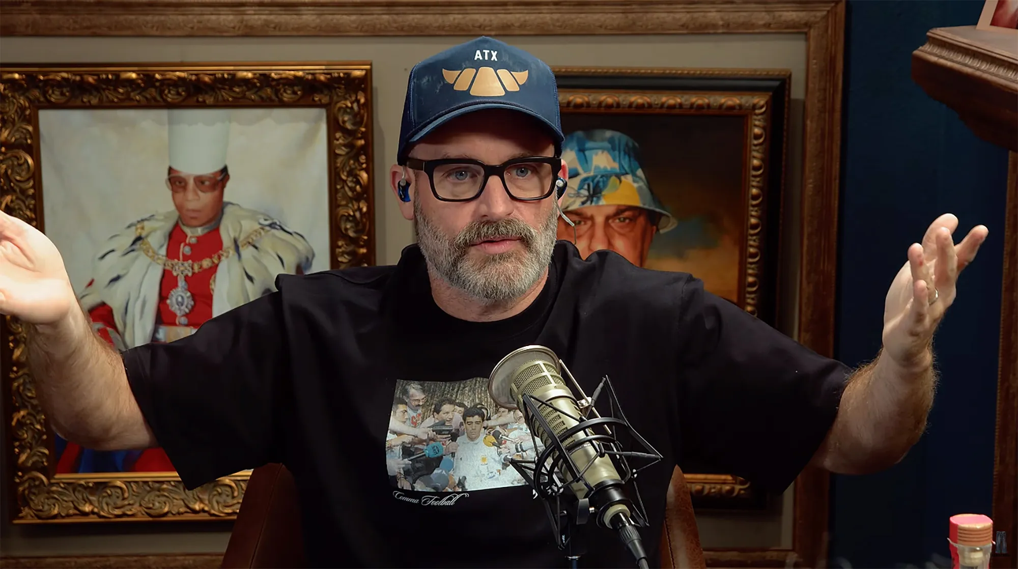 Tom Segura wearing his wedding ring on his podcast