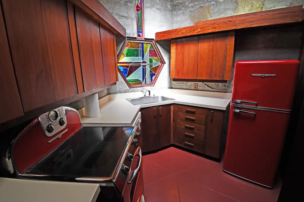 The kitchen of the Petra Island main house boasts historical charm.
