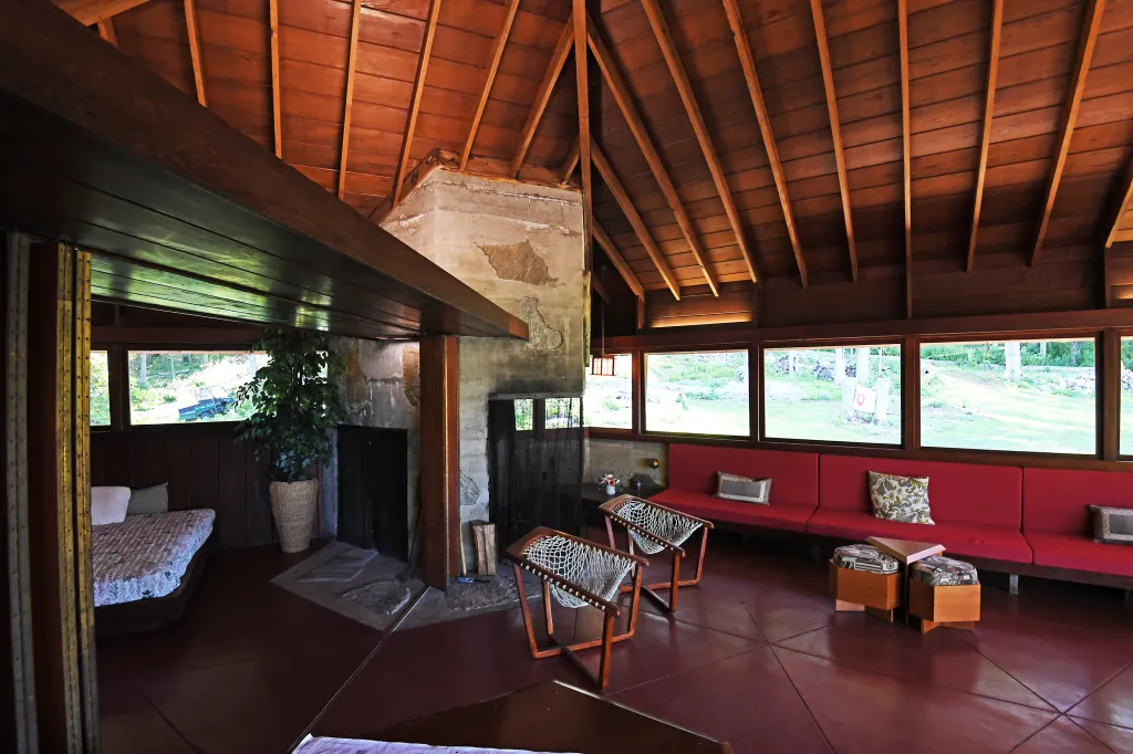 Though built decades after Wright's death, the Petra Island main house incorporates his signature aesthetic.
